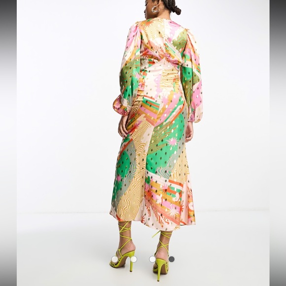 Never Fully Dressed Women’s 4 BEAUTIFUL Colorful Pink Gold Silky Maxi Dress - Picture 5 of 15